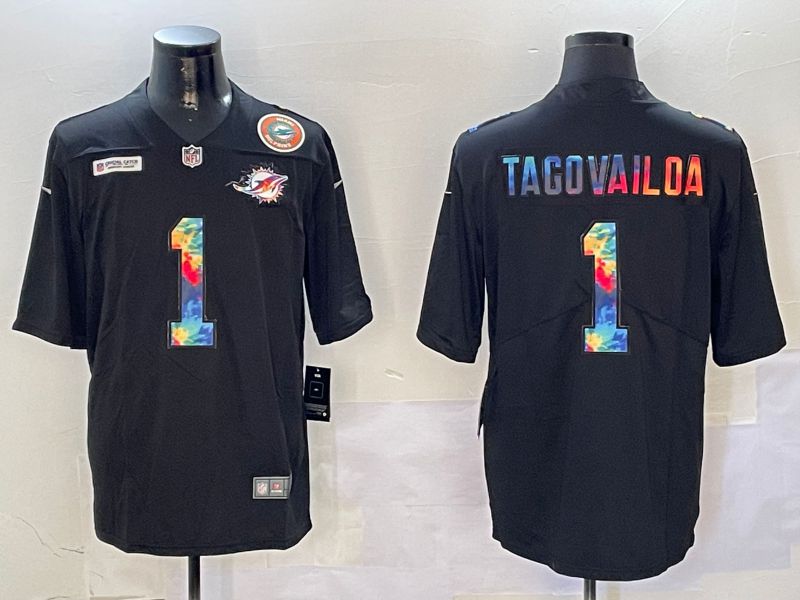 Men Miami Dolphins 1 Tagovailos Black Rainbow 2024 Nike Limited NFL Jersey style 2